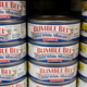 Bumble Bee albacore cans on a grocery store shelf